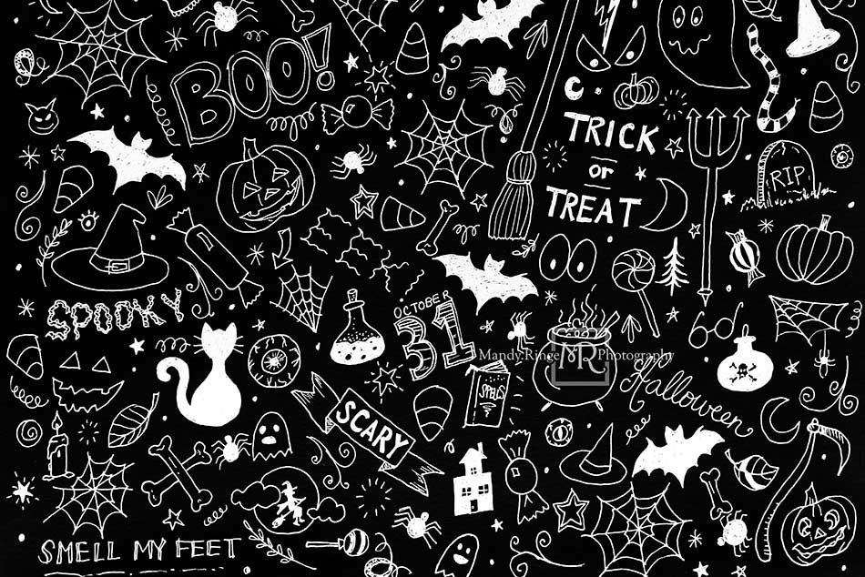 Kate Halloween Griffonnages Noir Toile de fond conçue par Mandy Ringe - Kate Backdrop FR