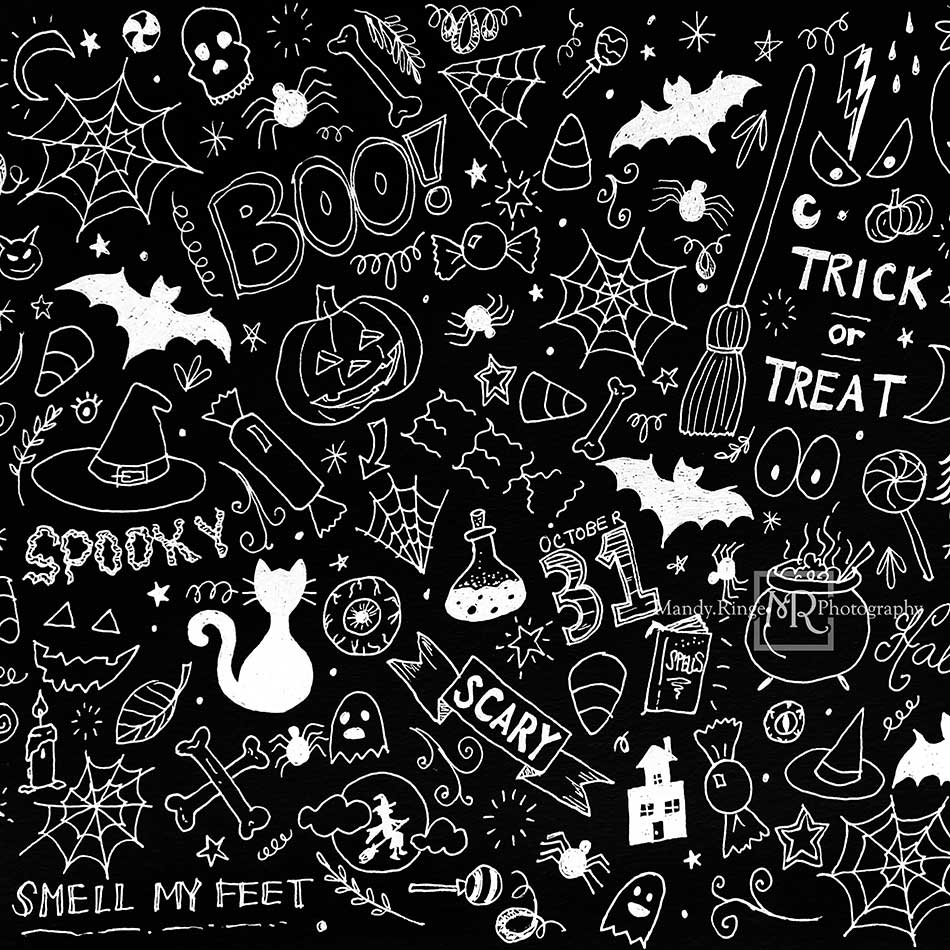 Kate Halloween Griffonnages Noir Toile de fond conçue par Mandy Ringe - Kate Backdrop FR