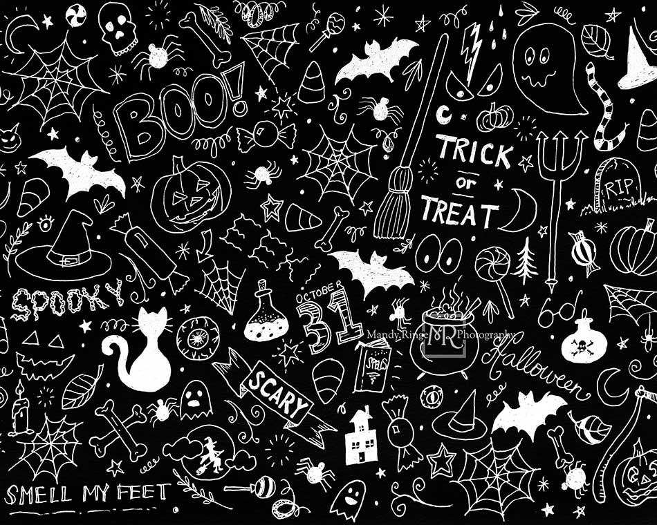 Kate Halloween Griffonnages Noir Toile de fond conçue par Mandy Ringe - Kate Backdrop FR