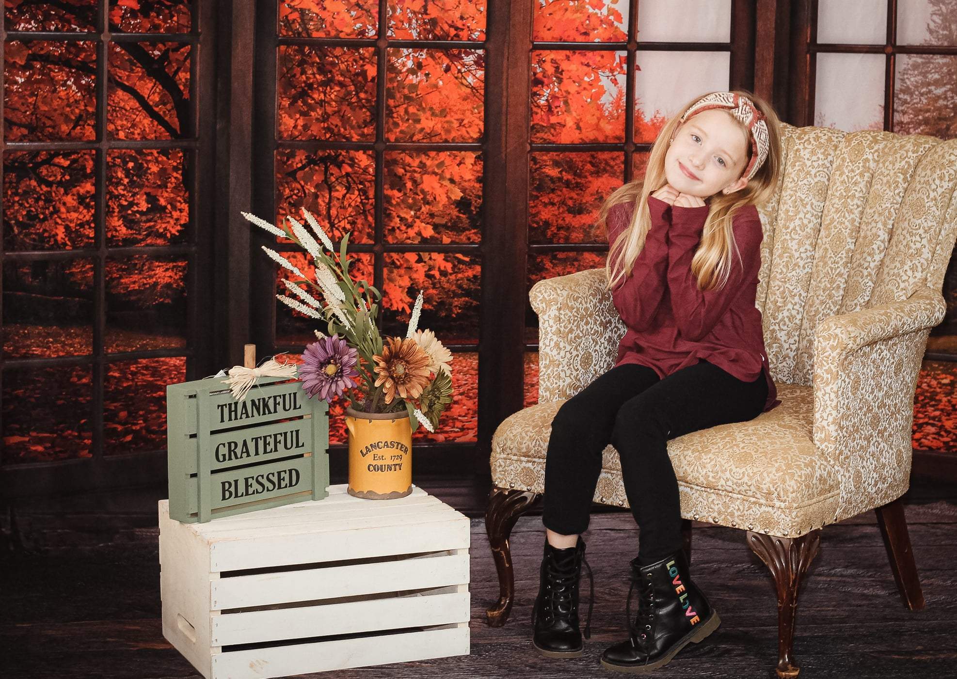 Kate Automne Feuilles à l'extérieur Fenêtre Toile de fond pour la photographie - Kate Backdrop FR