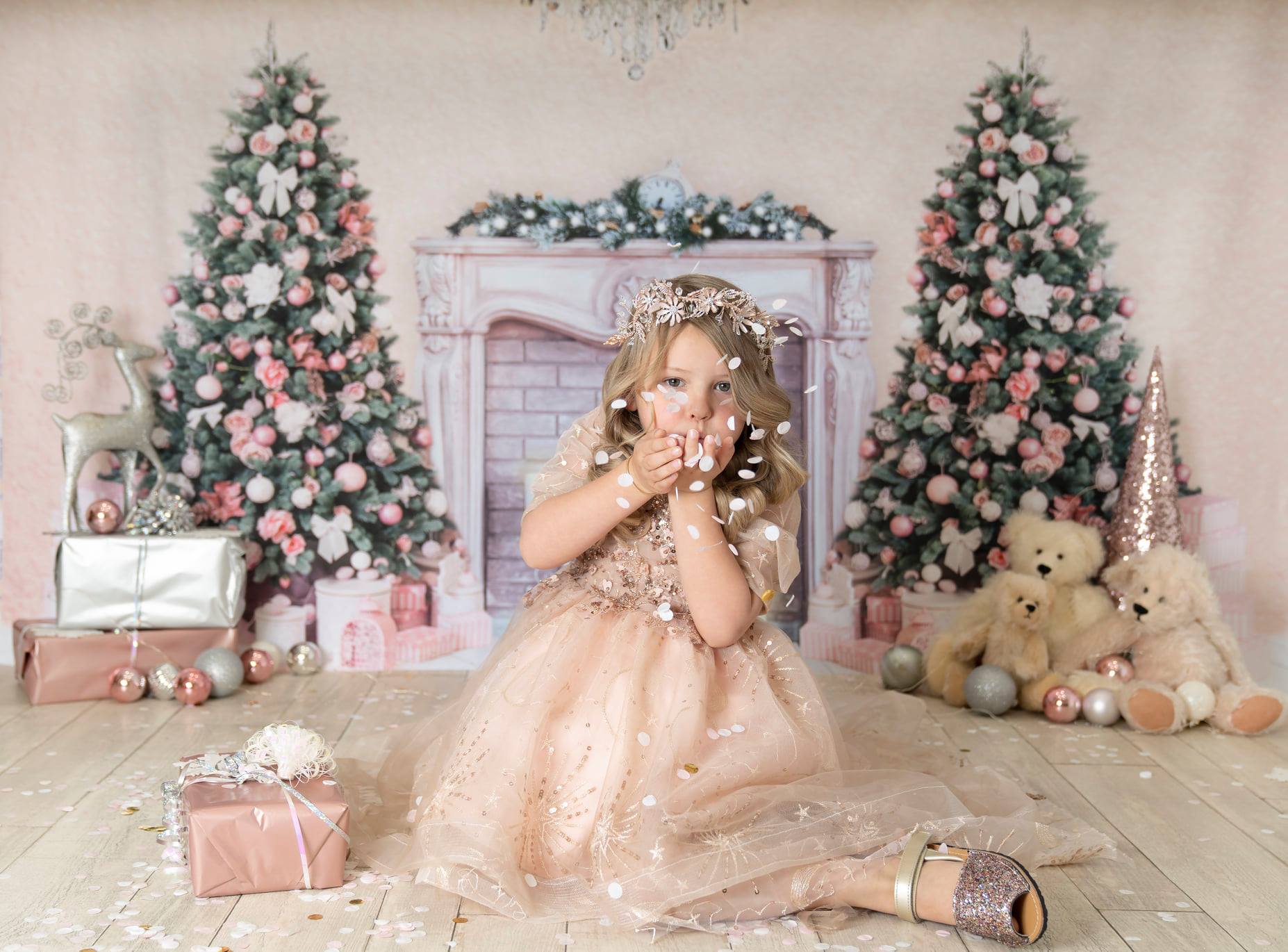 Kate mur rose de cheminée de fond d'arbres de Noël pour la photographie