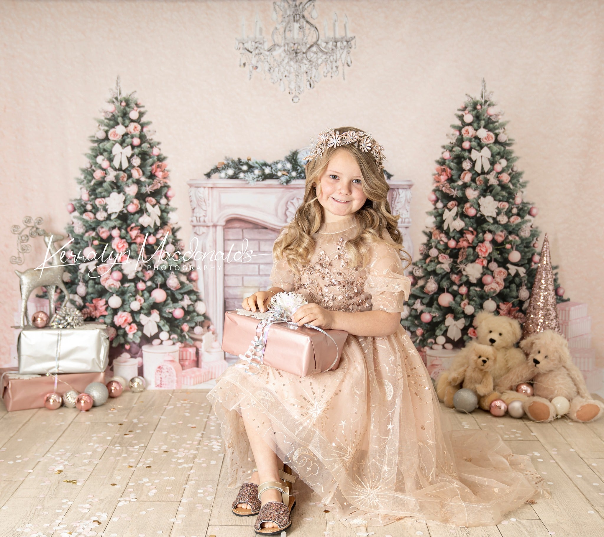 Kate mur rose de cheminée de fond d'arbres de Noël pour la photographie