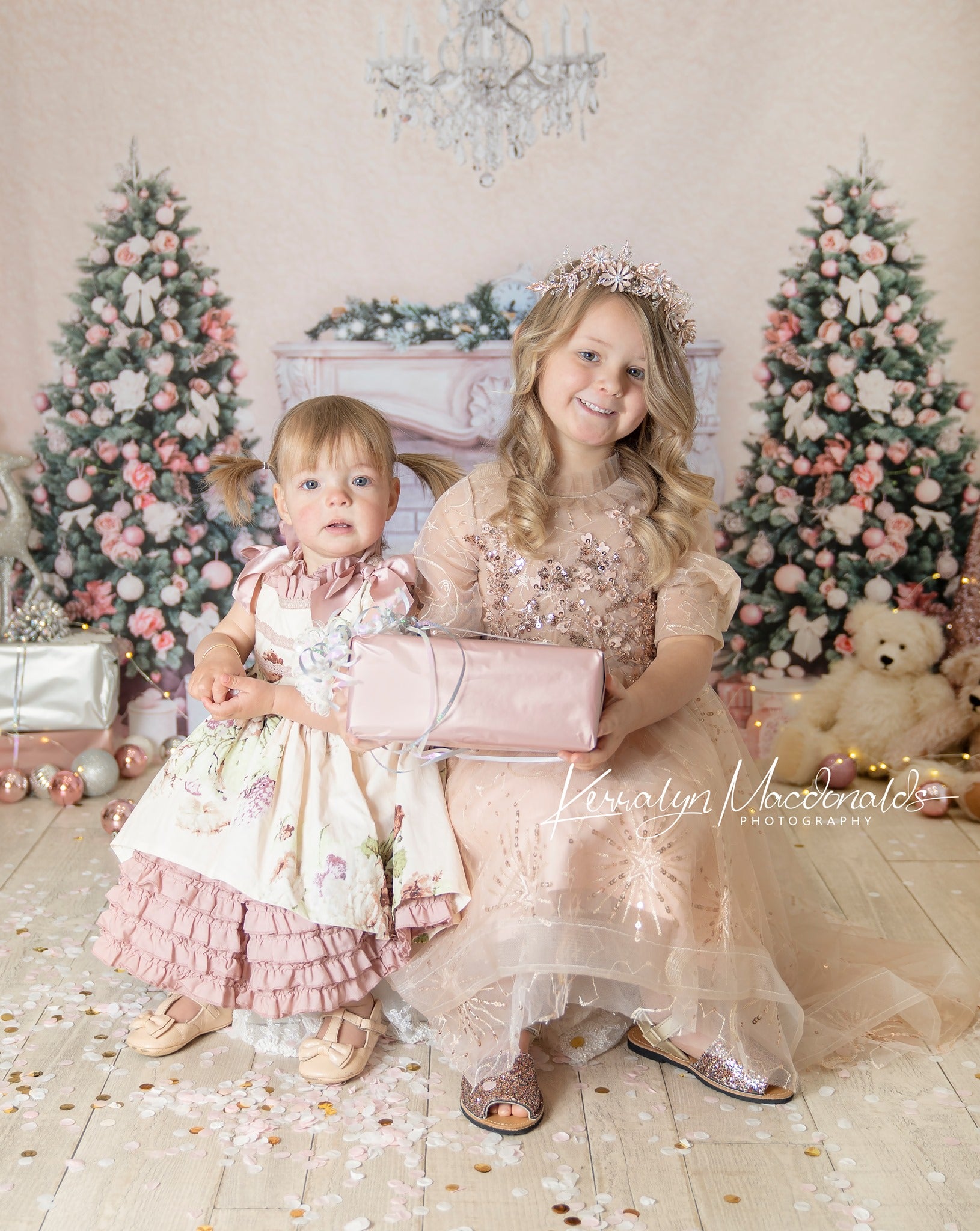 Kate mur rose de cheminée de fond d'arbres de Noël pour la photographie