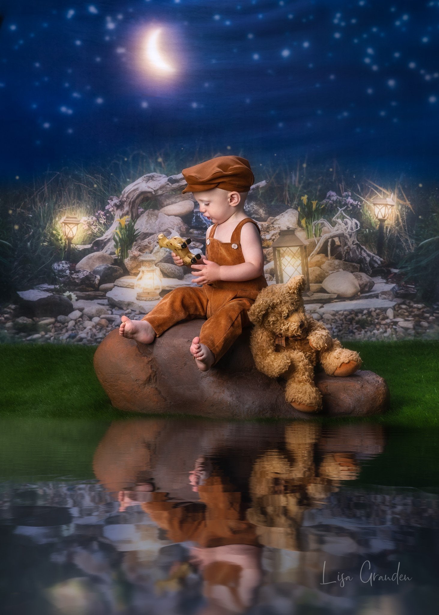 Kate Nuit étoilée Été Lune Étang Bleu Toile de fond conçue par Lisa Granden - Kate Backdrop FR