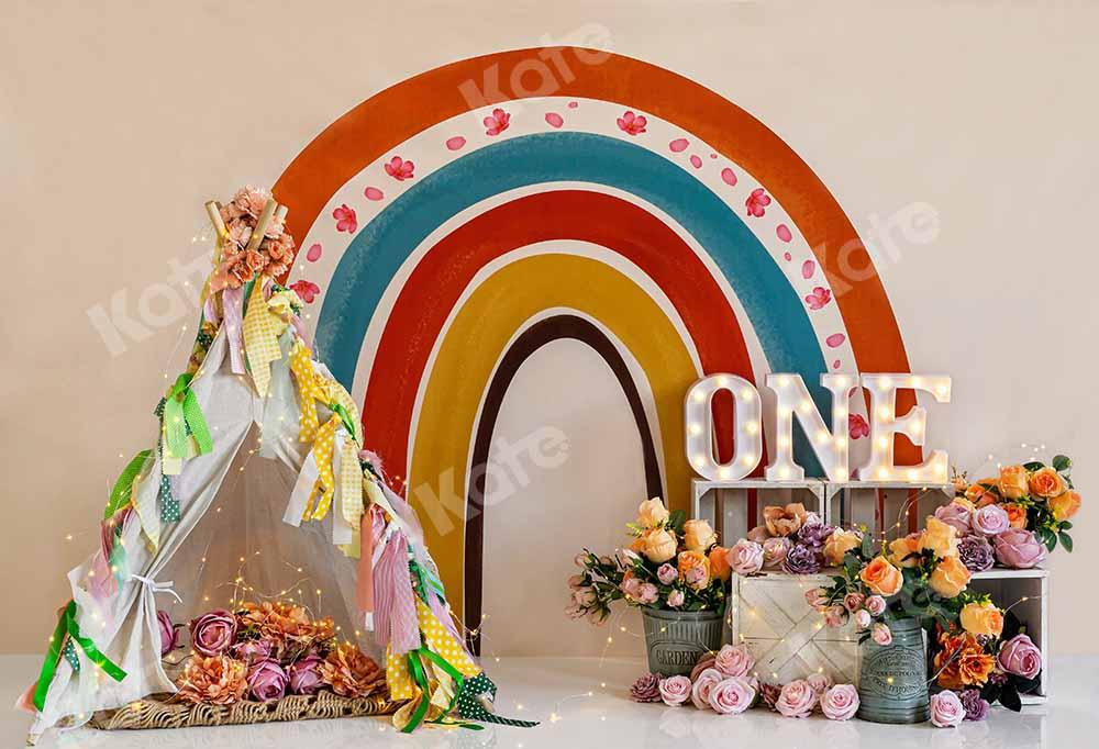 Kate Boho Arc-en-ciel Anniversaire Cake smash Toile de fond conçue par Emetselch - Kate Backdrop FR