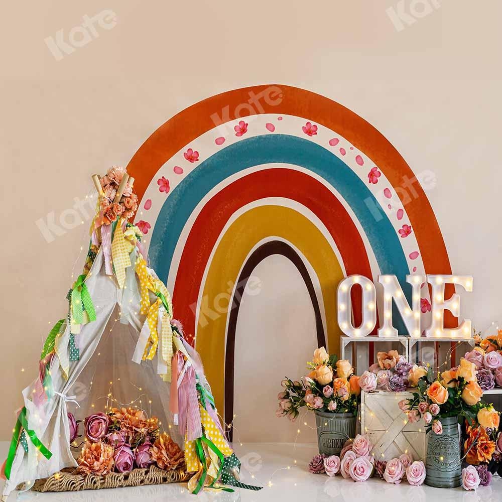 Kate Boho Arc-en-ciel Anniversaire Cake smash Toile de fond conçue par Emetselch
