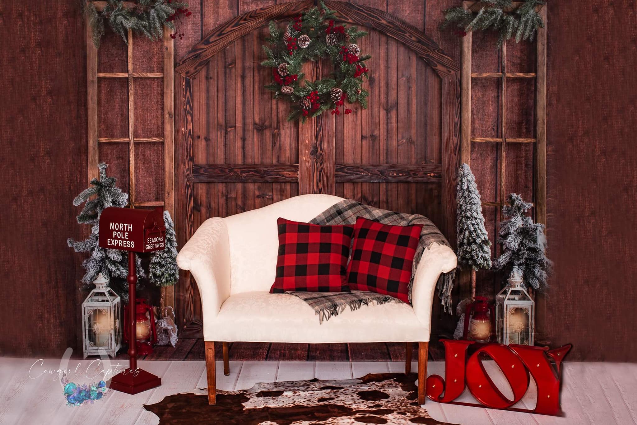 Kate Porte de grange Noël Cabine en bois Toile de fond conçue par Emetselch - Kate Backdrop FR