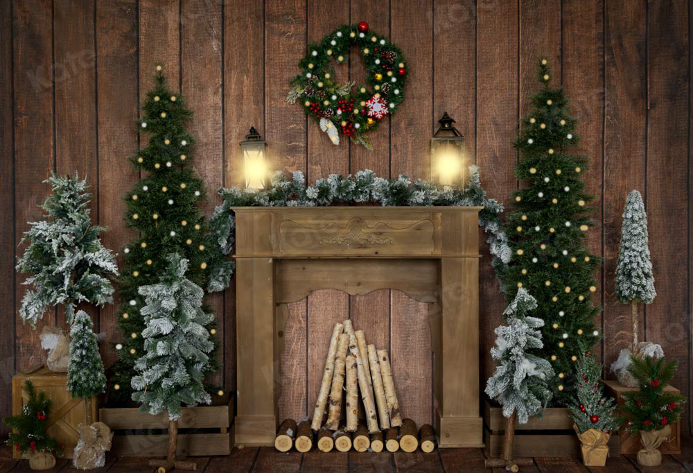Kate Cheminée Maison en Bois Noël Toile de fond conçue par Emetselch - Kate Backdrop FR