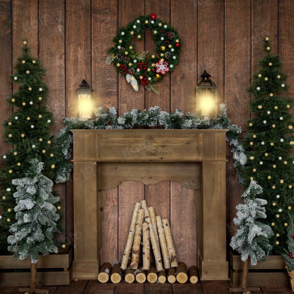 Kate Cheminée Maison en Bois Noël Toile de fond conçue par Emetselch - Kate Backdrop FR