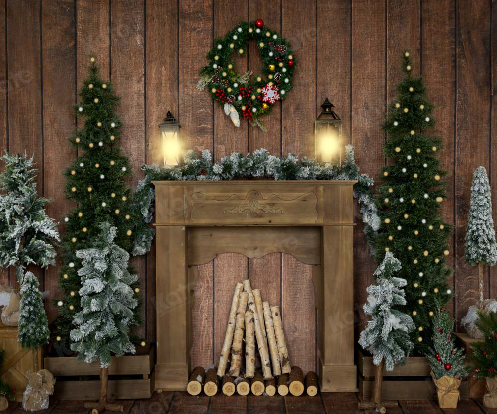 Kate Cheminée Maison en Bois Noël Toile de fond conçue par Emetselch - Kate Backdrop FR