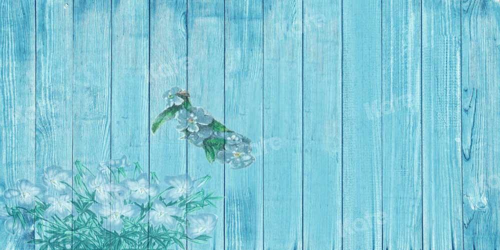 Kate Fleur Grain de Bois Toile de Fond Printemps Bleu Vintage Conçu par Chain Photographie - Kate Backdrop FR