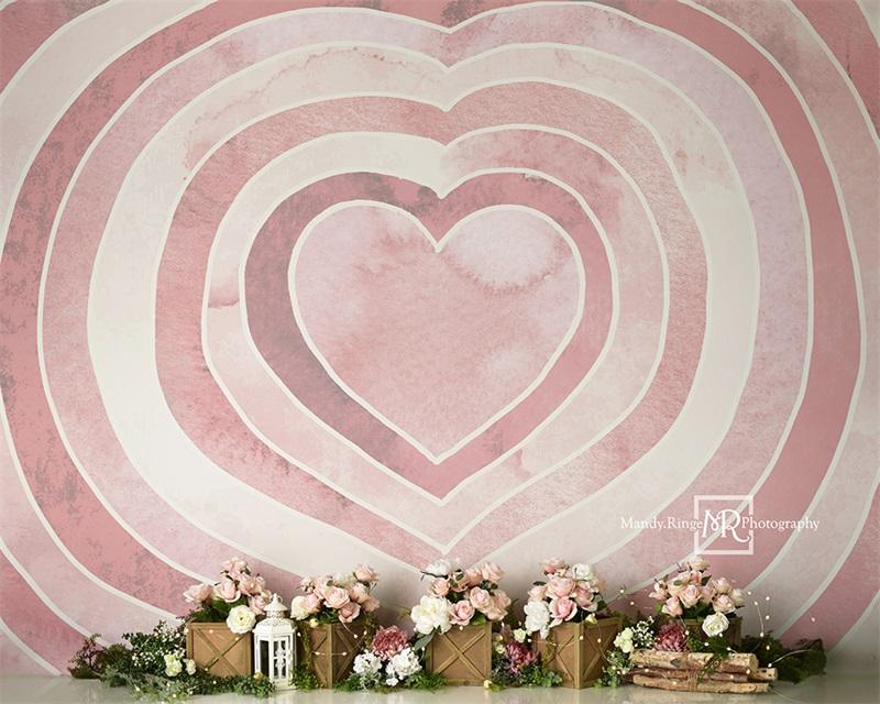 Kate Aquarelle Saint Valentin Coeur Rose Toile de fond conçue par Mandy Ringe - Kate Backdrop FR
