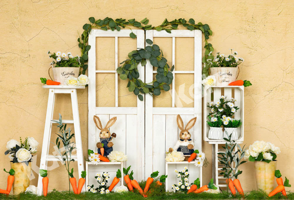 Kate Mur fissuré Jaune Lapins Pâques Porte Toile de fond conçue par Emetselch - Kate Backdrop FR