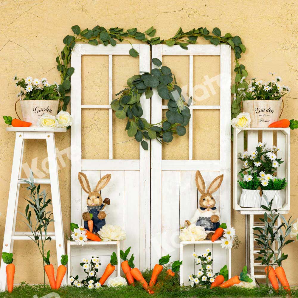 Kate Mur fissuré Jaune Lapins Pâques Porte Toile de fond conçue par Emetselch - Kate Backdrop FR