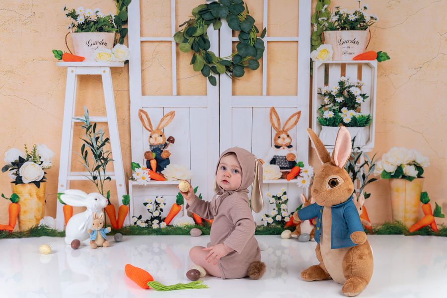 Kate Mur fissuré Jaune Lapins Pâques Porte Toile de fond conçue par Emetselch - Kate Backdrop FR