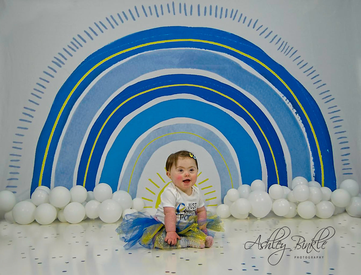 Kate Arc-en-ciel Bleu Cake smash Toile de fond conçue par Mandy Ringe - Kate Backdrop FR