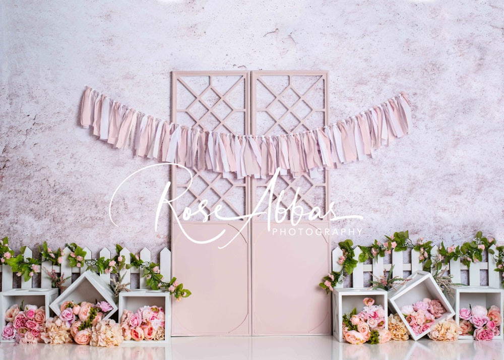 Kate Fleurs Rose Porte Printemps Toile de fond conçue par Rose Abbas - Kate Backdrop FR