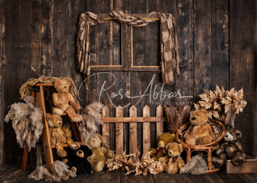 Kate Ours en peluche Mur en bois Brun Enfant Toile de fond conçue par Rose Abbas - Kate Backdrop FR