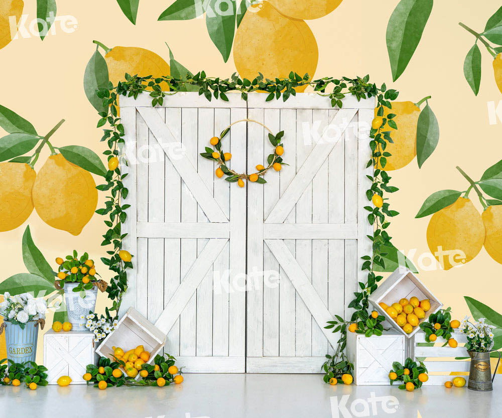 Kate Toile de fond de porte de grange blanc citron d'été conçue par Uta Mueller Photographie - Kate Backdrop FR