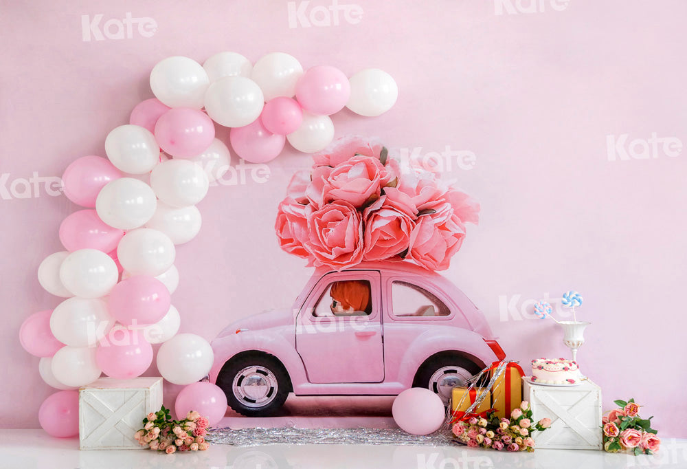 Kate Cake smash Ballons Voiture Rose Fleurs Toile de fond conçue par Emetselch - Kate Backdrop FR