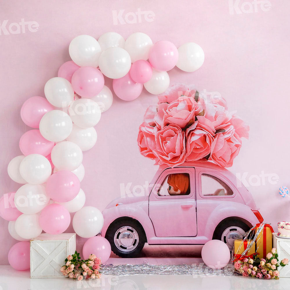 Kate Cake smash Ballons Voiture Rose Fleurs Toile de fond conçue par Emetselch - Kate Backdrop FR