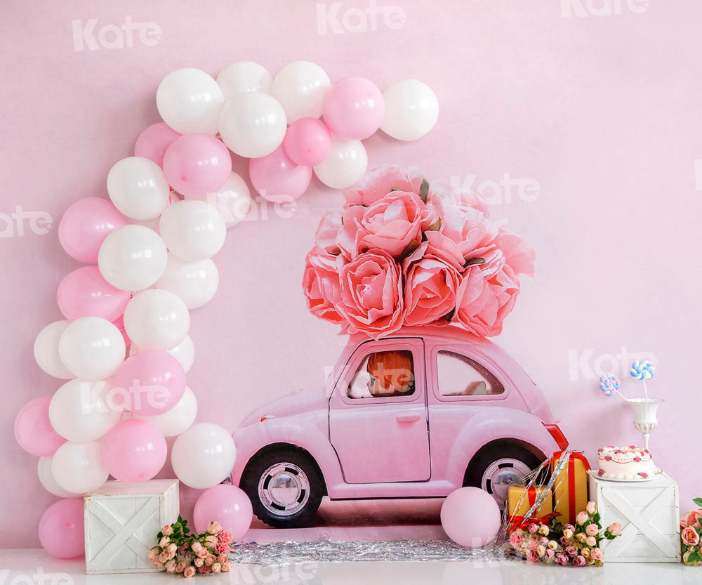 Kate Cake smash Ballons Voiture Rose Fleurs Toile de fond conçue par Emetselch - Kate Backdrop FR