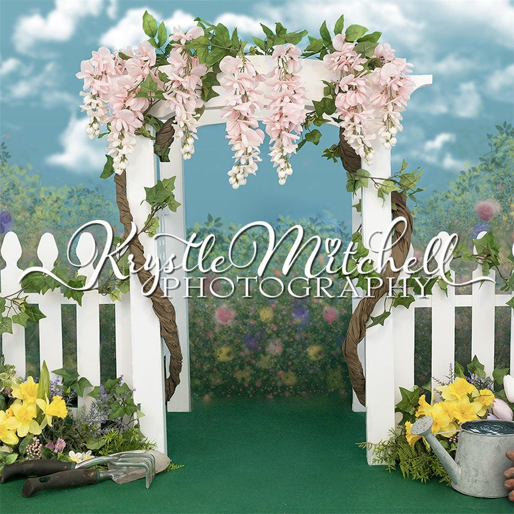 Kate Printemps Mariage Jardin Vert Fleurs Toile de fond conçue par Krystle Mitchell