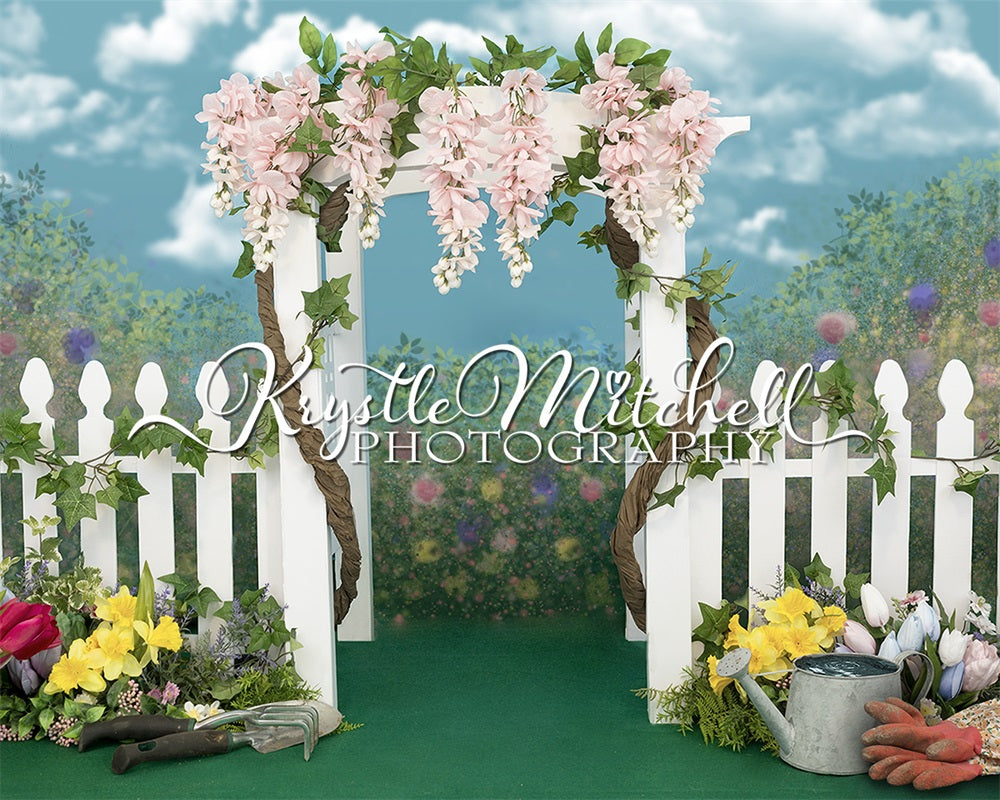 Kate Printemps Mariage Jardin Vert Fleurs Toile de fond conçue par Krystle Mitchell