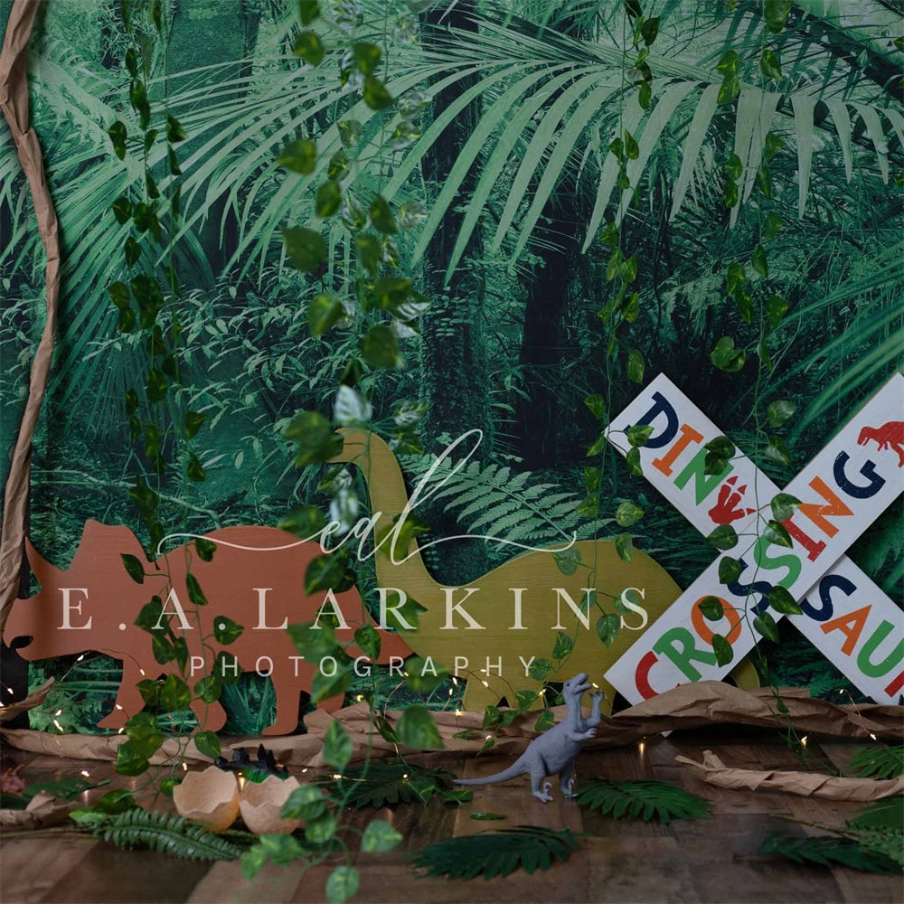 Kate Toile de fond de dinosaure de la jungle sauvage d'été conçue par Erin Larkins - Kate Backdrop FR