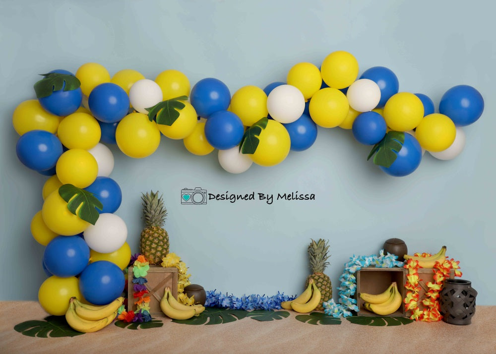 Kate Ballons Anniversaire Tropical Fruits Toile de fond conçu par Melissa King - Kate Backdrop FR