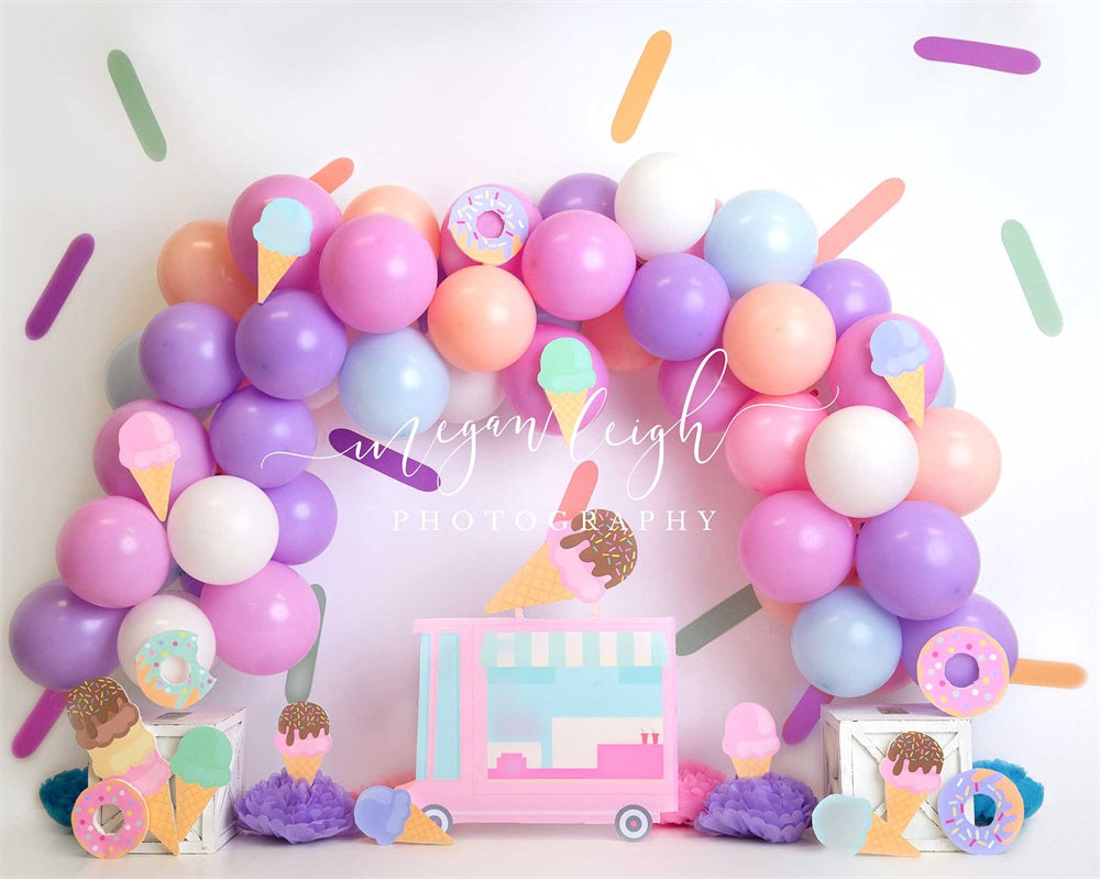 Kate Ballons Crème glacée Été Enfant Toile de fond conçue par Megan Leigh - Kate Backdrop FR