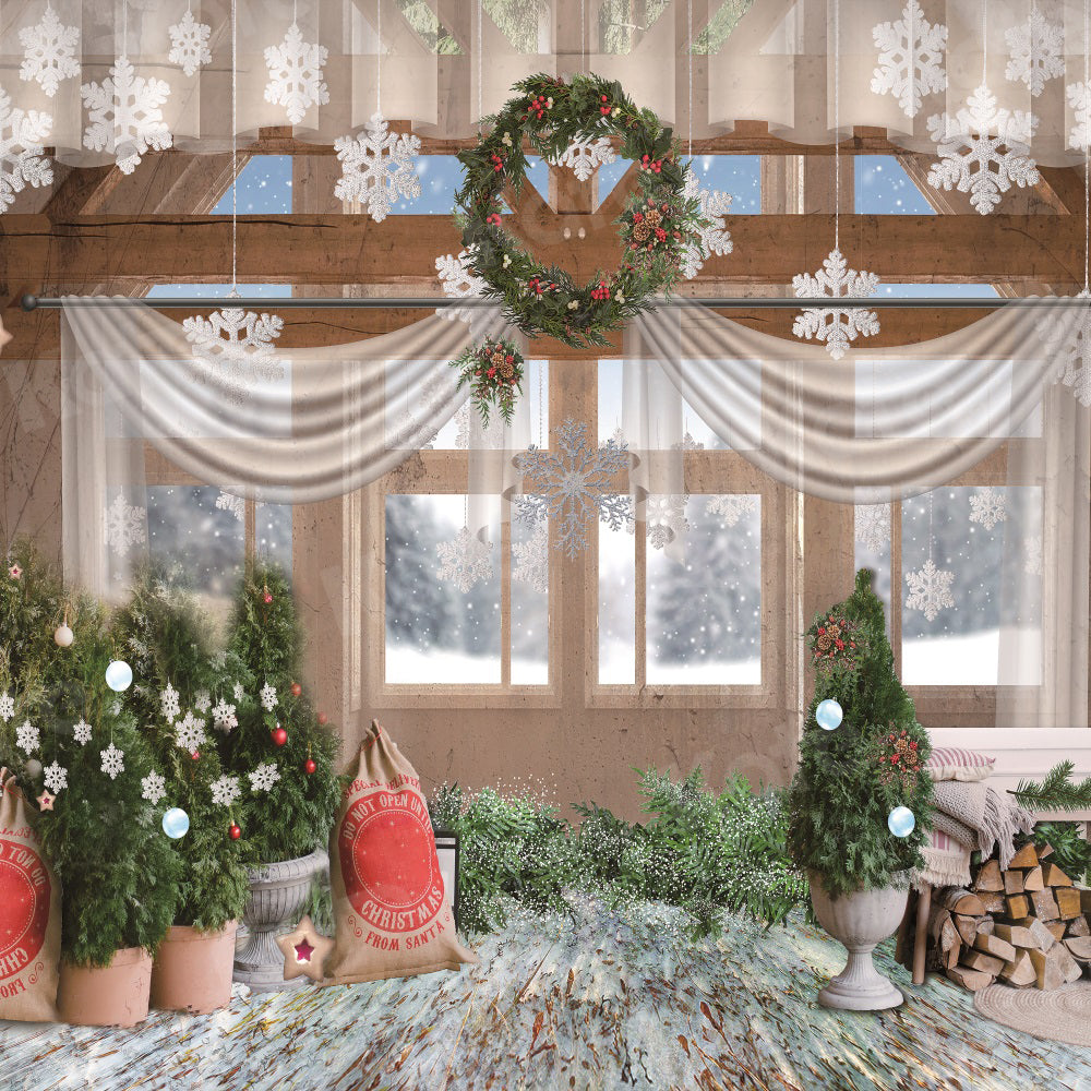 Kate Neige Fenêtre Noël Chambre Toile de fond pour la photographie - Kate Backdrop FR