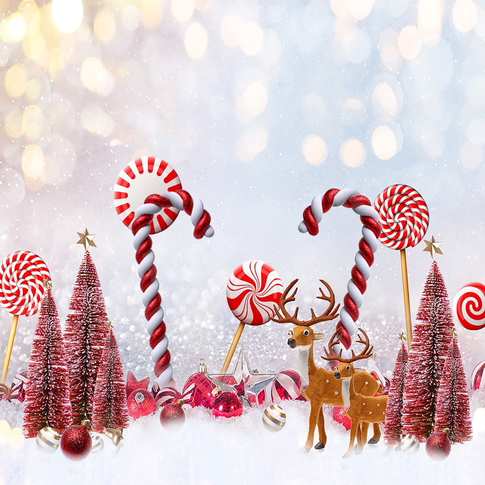 Kate Rouge Noël Bonbons Cerf Toile de fond pour la photographie - Kate Backdrop FR