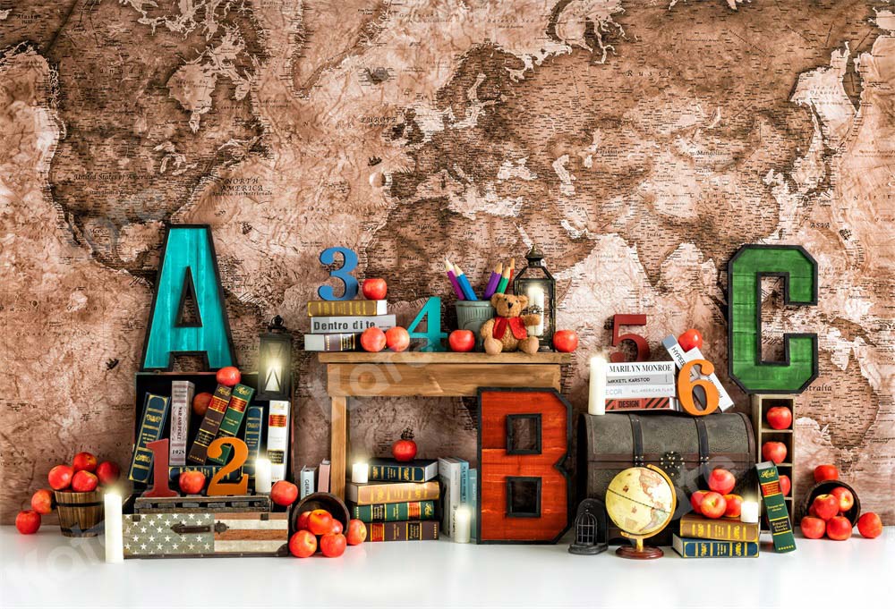 Kate Retour à l'école Carte du monde Toile de fond conçu par Emetselch - Kate Backdrop FR