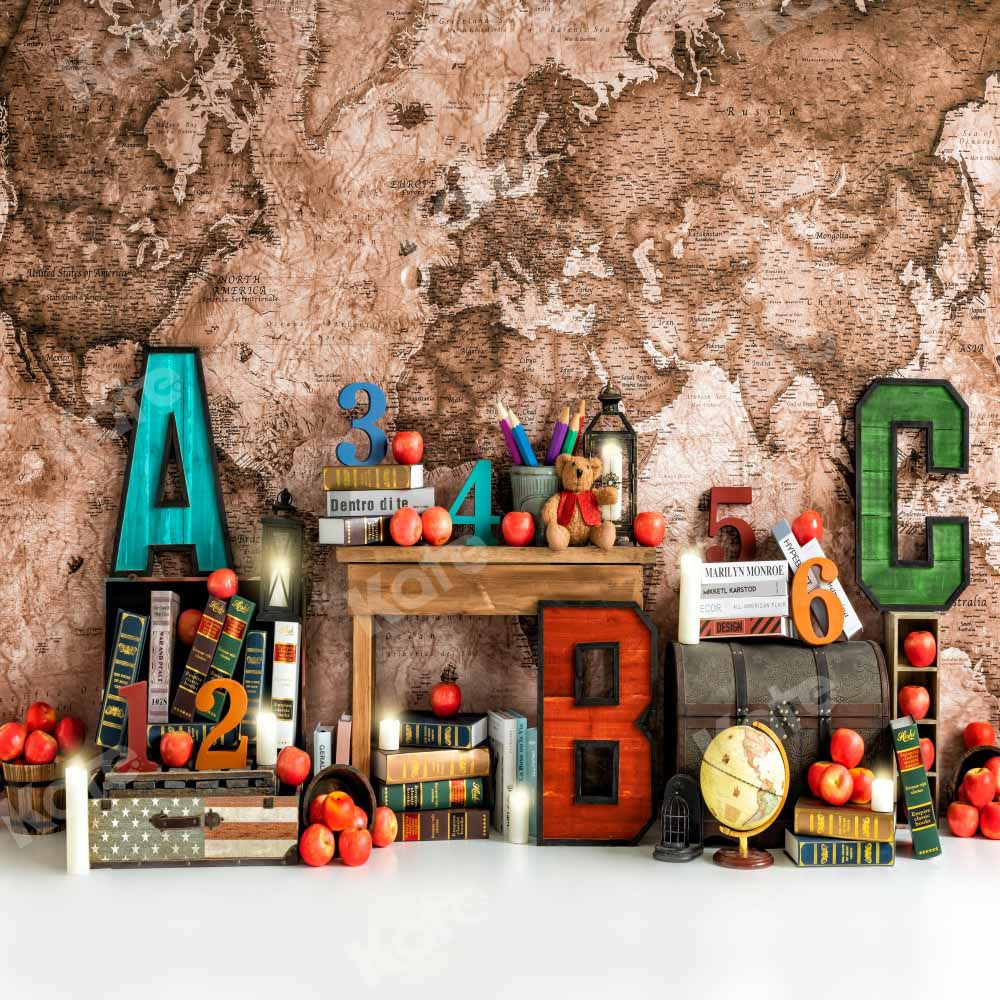 Kate Retour à l'école Carte du monde Toile de fond conçu par Emetselch - Kate Backdrop FR