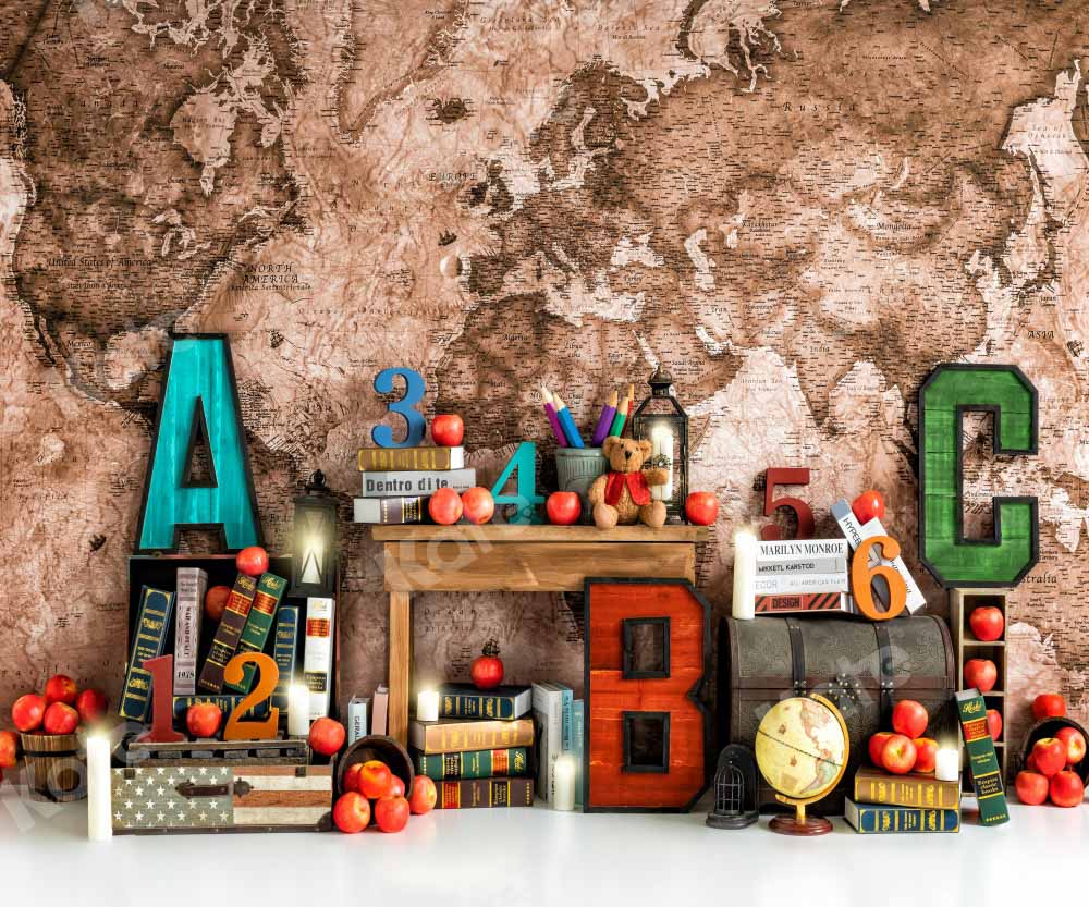 Kate Retour à l'école Carte du monde Toile de fond conçu par Emetselch - Kate Backdrop FR