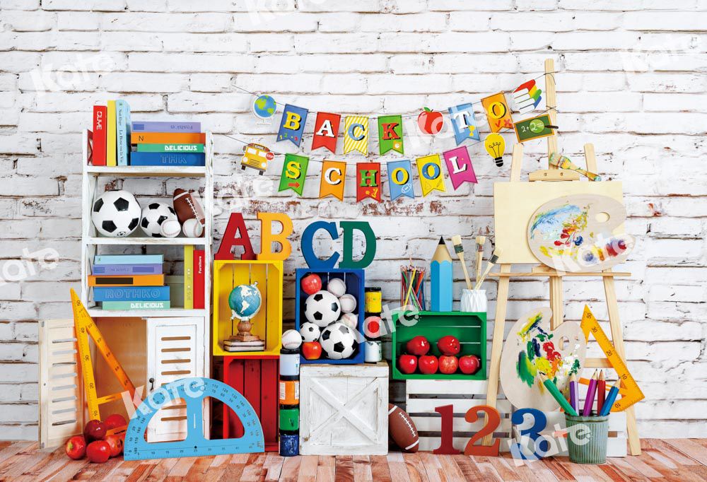 Kate Retour à l'école Enfants Mur de briques Toile de fond conçu par Emetselch - Kate Backdrop FR