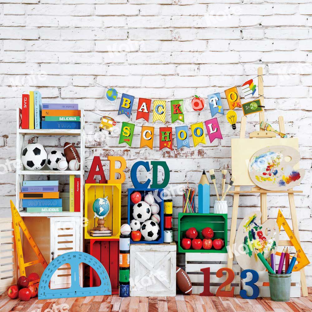 Kate Retour à l'école Enfants Mur de briques Toile de fond conçu par Emetselch - Kate Backdrop FR