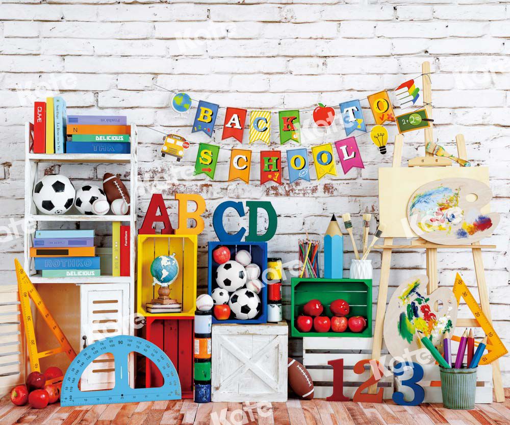 Kate Retour à l'école Enfants Mur de briques Toile de fond conçu par Emetselch - Kate Backdrop FR