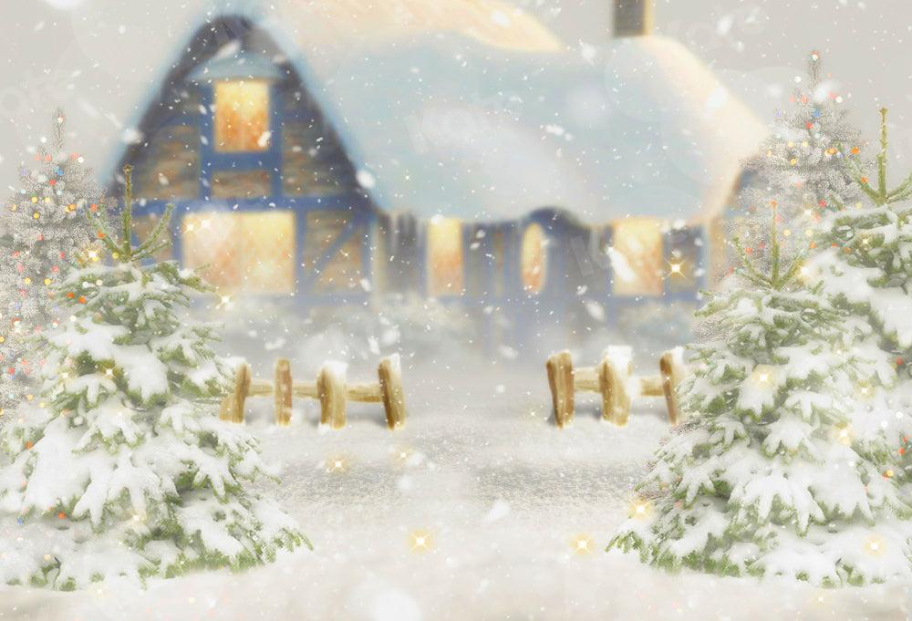 Kate Arbre Maison Neige Noël Hiver Toile de fond pour la photographie - Kate Backdrop FR