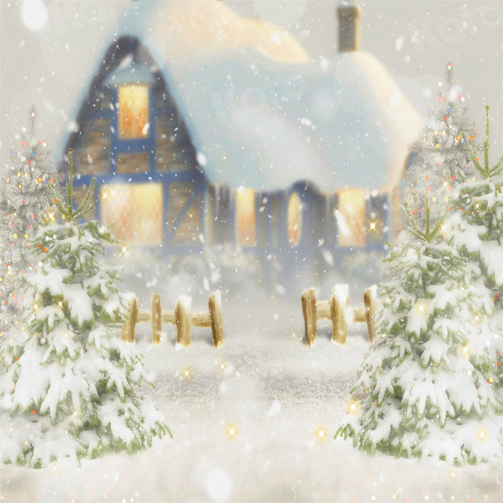 Kate Arbre Maison Neige Noël Hiver Toile de fond pour la photographie - Kate Backdrop FR