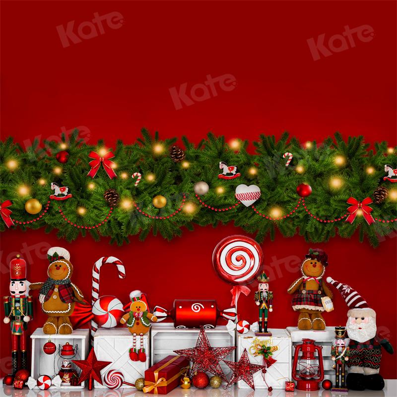 Kate Casse-noisette Pain d'épice Noël Rouge Toile de fond pour la photographie - Kate Backdrop FR