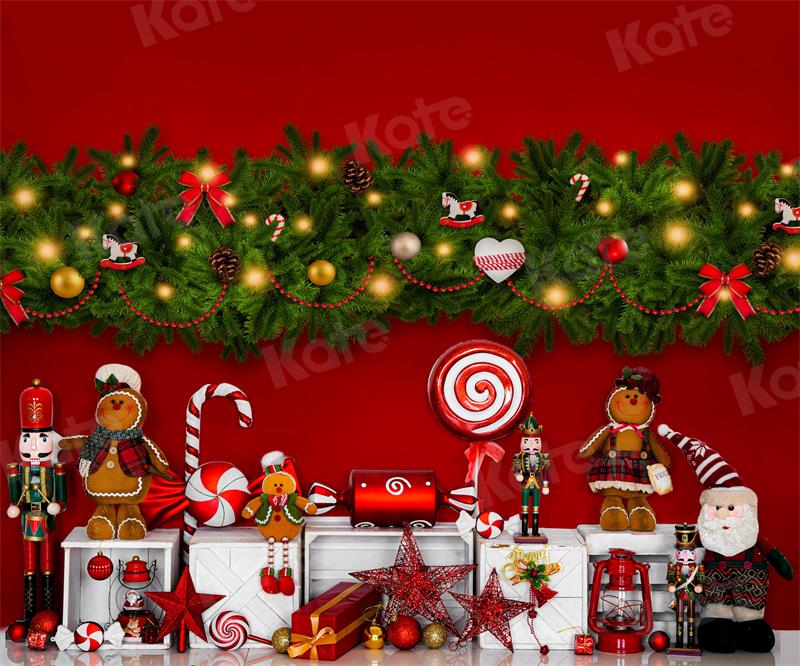 Kate Casse-noisette Pain d'épice Noël Rouge Toile de fond pour la photographie - Kate Backdrop FR