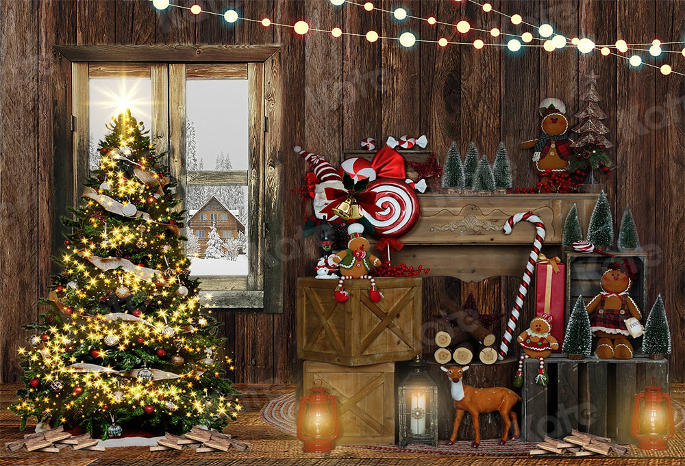 Kate Rétro Maison en bois Pain d'épice Noël Toile de fond pour la photographie - Kate Backdrop FR