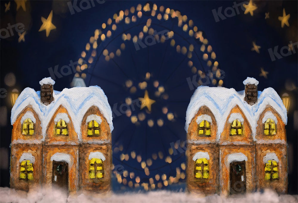 Kate Neige Maison Étoiles Feux d'artifice Noël Toile de fond pour la photographie - Kate Backdrop FR