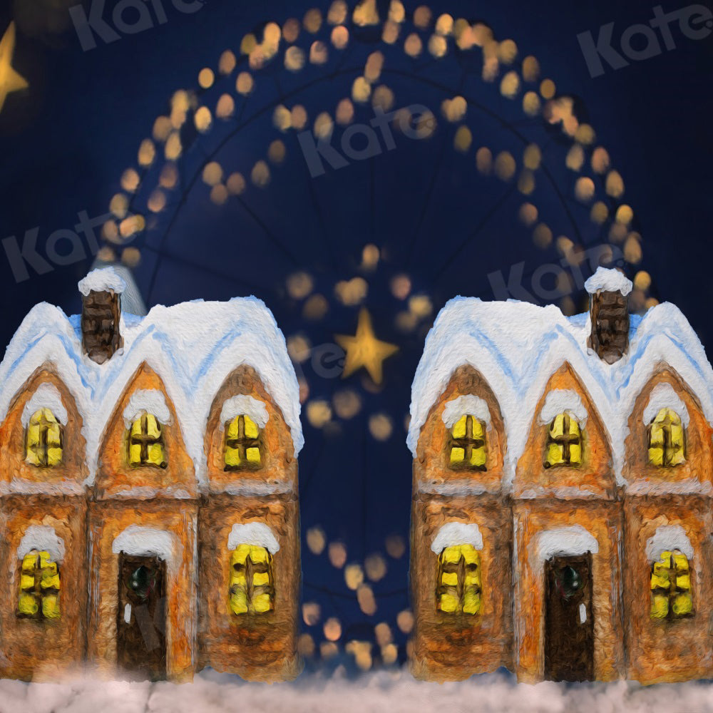 Kate Neige Maison Étoiles Feux d'artifice Noël Toile de fond pour la photographie - Kate Backdrop FR