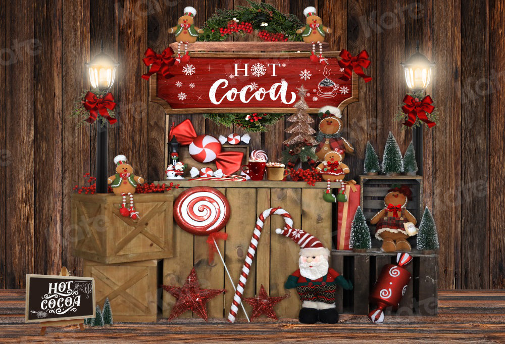 Kate Bois Pain d'épice Noël Chocolat chaud Toile de fond pour la photographie - Kate Backdrop FR