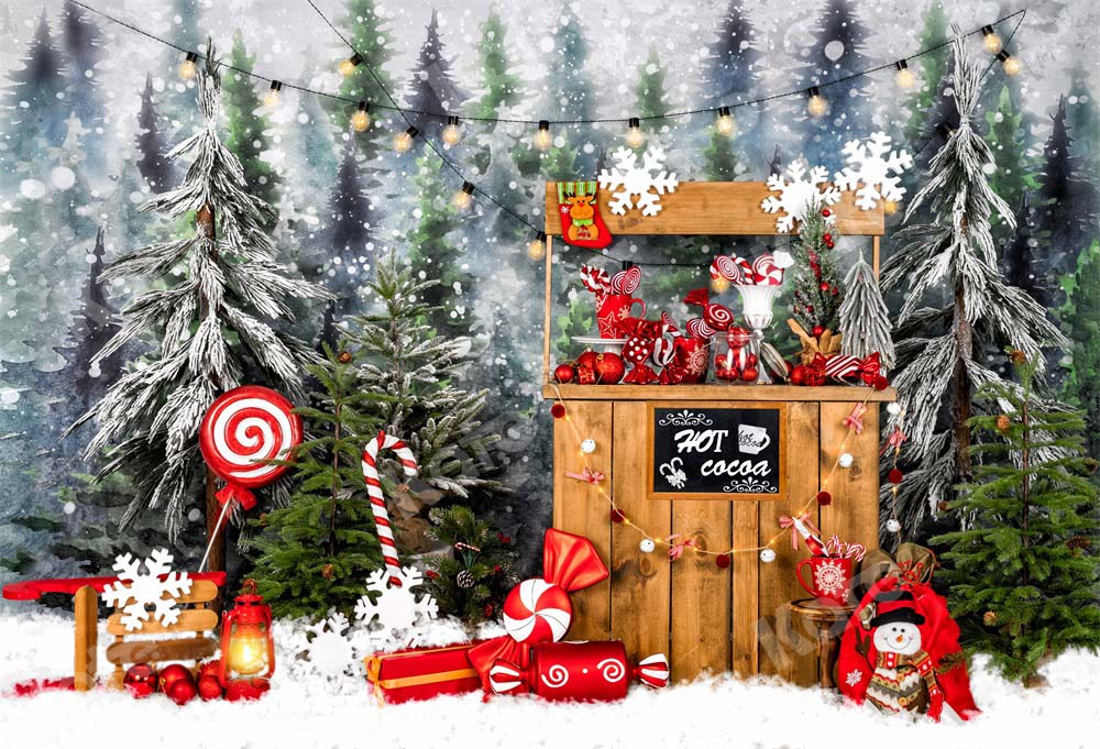 Kate Bonbons Chocolat chaud Neige Noël Toile de fond conçu par Emetselch - Kate Backdrop FR