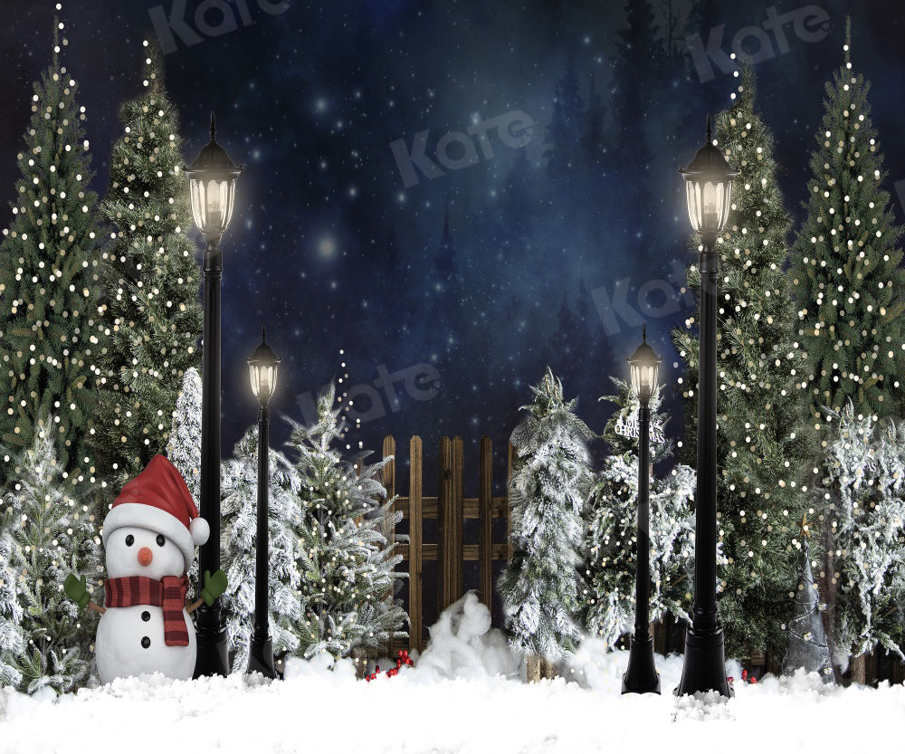 Kate Clôture Bonhomme de neige Noël Hiver Nuit Toile de fond pour la photographie - Kate Backdrop FR