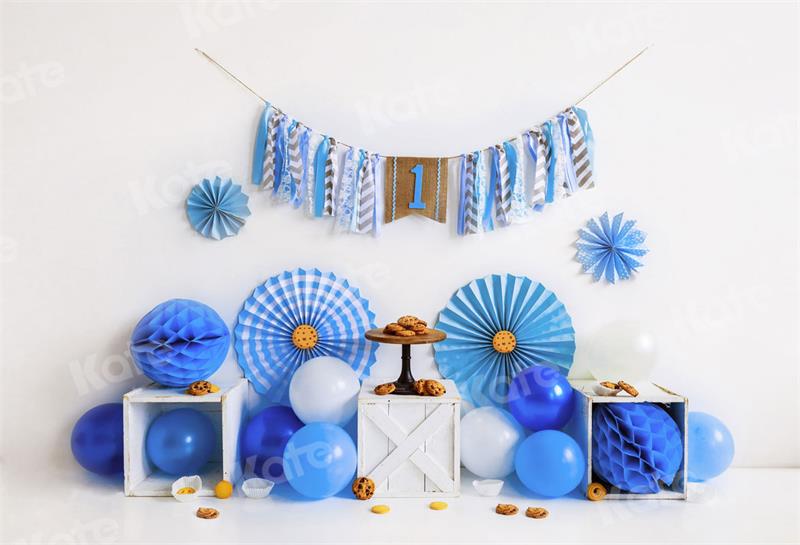 Kate Cake smash Anniversaire Bleu Ballons Toile de fond pour la photographie - Kate Backdrop FR
